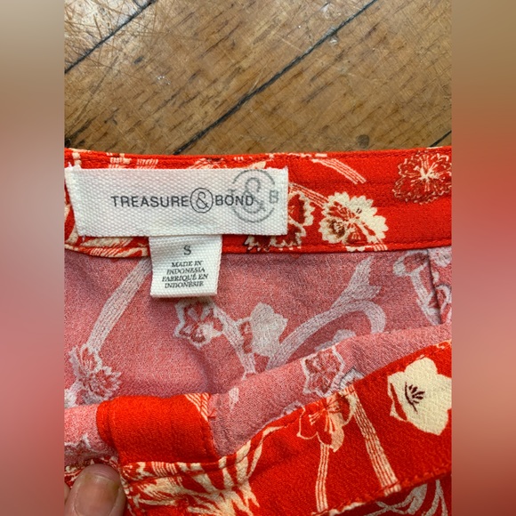 Treasure & Bond Button-Up Midi Skirt w. Pockets | Red + white flower pattern | S - Picture 3 of 6
